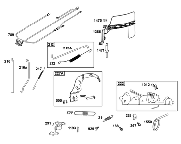 Controls Group Diagram and Parts List for 44N677-0053-B5 400000 - 699999 Briggs and Stratton Engine